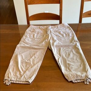 LOFT Beige Cropped Drawstring Hem Pants.  100% Lightweight Cotton.